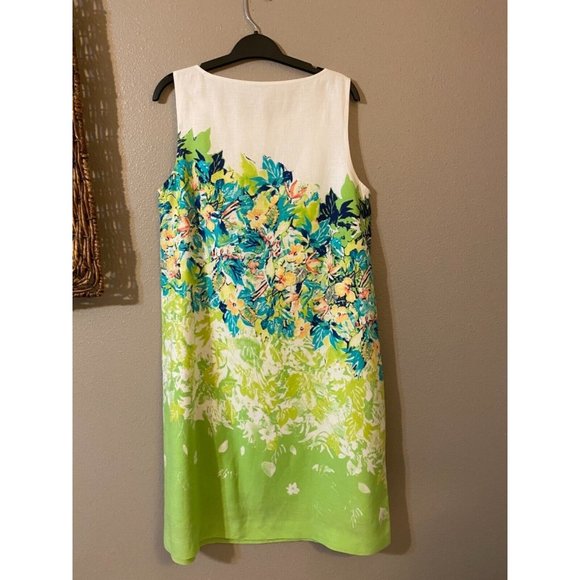 J Jill Dress Medium 6 8 10 Love Linen Career Church Sheath White Garden Floral - Picture 8 of 8